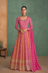 Pure Georgette Pink Exclusive Anarkali Dress With Heavy Embroidered & Heavy Dupatta