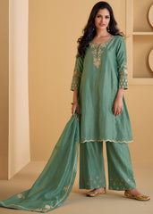 Designer Mint Green exclusive Sharara dress with detailed embroidery