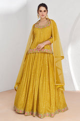 Exclusive designer yellow pure georgette dress with deatiled embroidery and work with premium net and lace duppatta