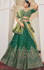 Designer Green Lehenga on viscos and Gaji Siburi duppatta with detailed embroidery and hand work