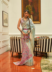 Premium Pastel Green shaded Floral Inspired Kashmiri Pallu Saree | Handloom Weaving saree