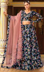 Floral inspired printed Blue diva lehenga on crushed silk with lace and tassel | lehenga for all occasion