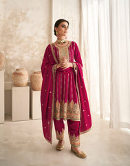 Exclusive Pink Pure Silk Designer Flared Salwar Suit with Detailed Embroidery | Salwar Kameez | Designer Dress