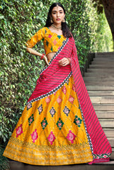 Contrasting lehenga inspired on india art and culture embroidery on silk
