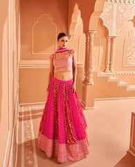 Bollywood Rani Pink embroidered lehenga with Shimmer Silver Embroidery | Bollywood Lehenga | Brides maid Lehenga.