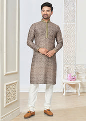 Contrasting indian aspiring Printed khakhi on  jacquard silk Mens kurta for wedding and other occasion comes with pajama