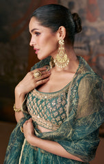 Designer lehenga on banglori silk blouse and pure organza silk with detailed embroidery