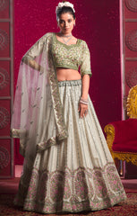 Designer exclusive white shaded lehenga on silk with Sequence & Thread Embroidery Work