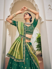 Designer Green Lehenga on viscos and Gaji Siburi duppatta with detailed embroidery and hand work
