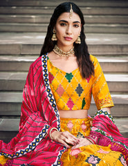 Contrasting lehenga inspired on india art and culture embroidery on silk