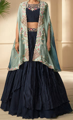 Designer Royal Blue shaded unique Lehenga With Shrug on Georgette Fabric with foil and embroidered work | designer dress | Bollywood Dress