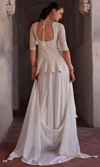 Premium Georgette white shaded sharara dress with detailed embroidery