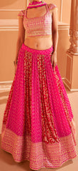 Bollywood Rani Pink embroidered lehenga with Shimmer Silver Embroidery | Bollywood Lehenga | Brides maid Lehenga.