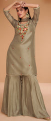 Pastel colour Pure organza silk dress with net duppata and minimul work
