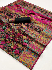 Kashmiri saree exclusive Dark shaded collection with detailed kashmiri inspired work on modal kashmiri fabric