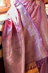 Designer contrasting Purple exclusive woven silk saree with pure weaving silk, zari woven butta and contrast border pallu