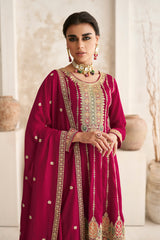 Exclusive Pink Pure Silk Designer Flared Salwar Suit with Detailed Embroidery | Salwar Kameez | Designer Dress
