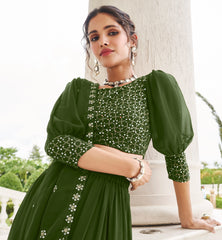 Designer Georgette green indo western dress with detailed embroidery | indoor western dress | bollywood style dress.