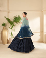 Designer Royal Blue shaded unique Lehenga With Shrug on Georgette Fabric with foil and embroidered work | designer dress | Bollywood Dress