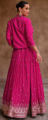 Designer Dark pink lehenga with detailed embroidery Shrug on chinon silk