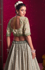 Designer exclusive white shaded lehenga on silk with Sequence & Thread Embroidery Work