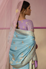 Light Blue Dola Viscose Silk Saree Intricate Flower Pattern Weaving On All Over Saree