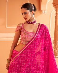 Bollywood Rani Pink embroidered lehenga with Shimmer Silver Embroidery | Bollywood Lehenga | Brides maid Lehenga.