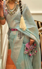 Premium Pastel Green shaded Floral Inspired Kashmiri Pallu Saree | Handloom Weaving saree