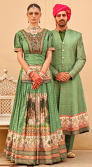 Exclusive latest Light Green designer mens indo western sherwani kurta in pure pv silk and foil inspired with handwork