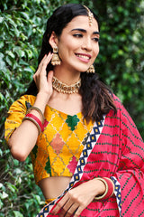 Contrasting lehenga inspired on india art and culture embroidery on silk