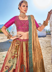 Pure gazzi satin banarasi lehenga with detailed indian aspired print handwork