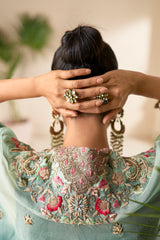 Designer Royal Blue shaded unique Lehenga With Shrug on Georgette Fabric with foil and embroidered work | designer dress | Bollywood Dress