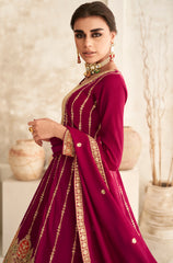 Exclusive Pink Pure Silk Designer Flared Salwar Suit with Detailed Embroidery | Salwar Kameez | Designer Dress