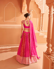 Bollywood Rani Pink embroidered lehenga with Shimmer Silver Embroidery | Bollywood Lehenga | Brides maid Lehenga.