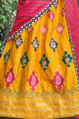 Contrasting lehenga inspired on india art and culture embroidery on silk