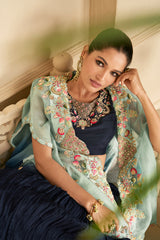 Designer Royal Blue shaded unique Lehenga With Shrug on Georgette Fabric with foil and embroidered work | designer dress | Bollywood Dress