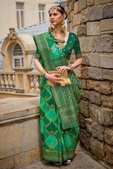 Green shaded leheriya silk saree with aqua finish weaving saree | Silk Saree | Shaded leheriya style Saree