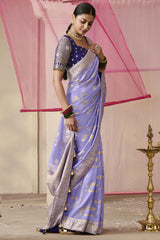 Light Purple Dola Viscose Silk Saree Intricate Flower Pattern Weaving On All Over Saree