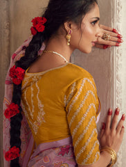 Exquisite Contrasting Light Pink Floral Organza saree with beautiful print, piping work or tassels on pallu | party wearr saree | Festive saree