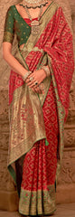 Red contrasting blouse on Jacquard Weaved Banarasi Design saree With Stone Work | Banarasi Saree