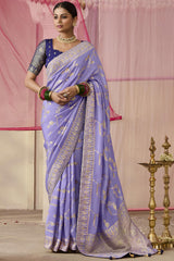 Light Purple Dola Viscose Silk Saree Intricate Flower Pattern Weaving On All Over Saree