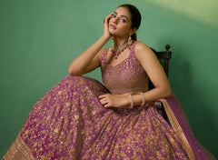 Designer nude pink detailed floral inspired georgette lehenga with sequence and embroidery | bollywood lehenga