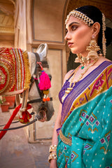 Contrasting Multi colour Patola Saree on silk With Elegant Gold Print | Contrasting saree | Patola Print Saree | Designer Saree