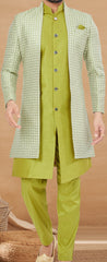 Exclusive Contrasting light green Thread and Detailed Embroidery Work Indo Western, Sherwani | Indian Traditional Mens Wear