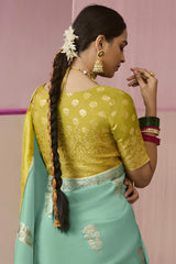 Light blue Dola Viscose Silk Saree Intricate Flower Pattern Weaving On All Over Saree