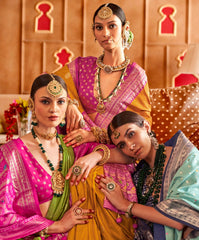 Mehendi Green Mercerized Sigma Silk ︎With Classical Patola Design And SambalPuri Print With Aqua Finish