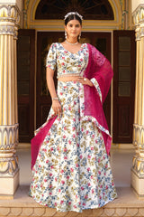 Floral inspired printed Blue diva lehenga on crushed silk with lace and tassel | lehenga for all occasion