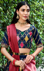 Contrasting lehenga inspired on india art and culture embroidery on silk