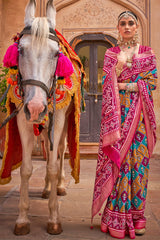 Contrasting Multi colour Patola Saree on silk With Elegant Gold Print | Contrasting saree | Patola Print Saree | Designer Saree