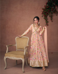 Designer Light Pink embroidered organza floral inspired anarkali dress | anarkali dress | Bollywood Dress